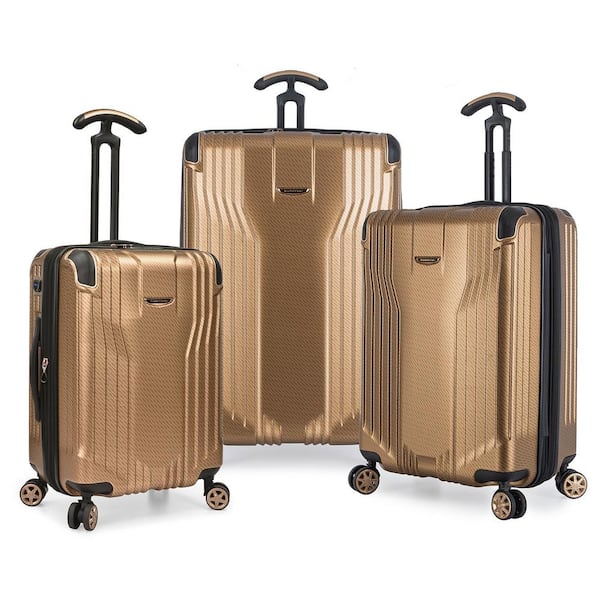 Traveler's Choice Continent Adventurer 3-Piece Polycarbonate Hardside Spinner Luggage Set, Carbon Gold