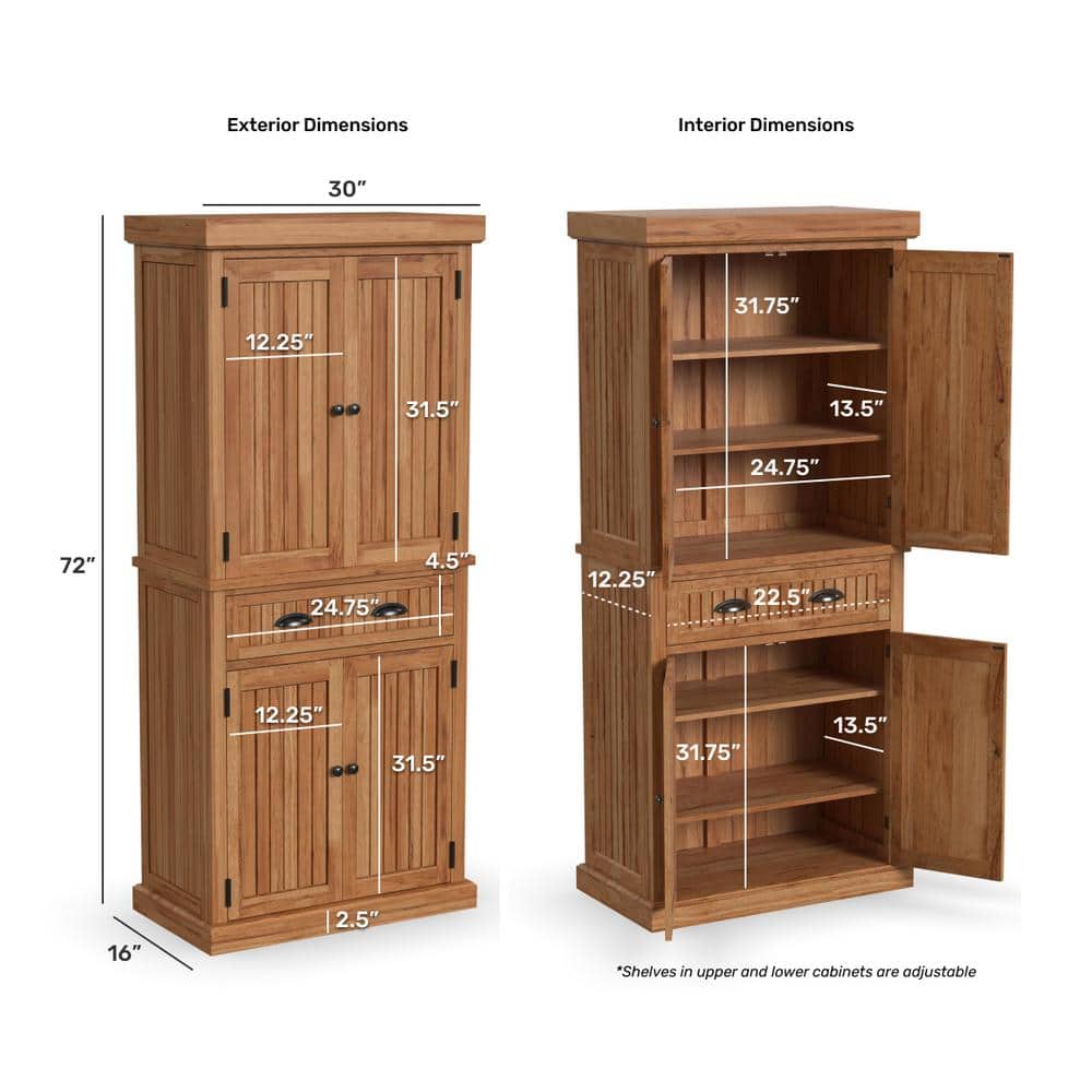 Natural Maple Hardwood Kitchen Storage Pantry with Adjustable Shelves