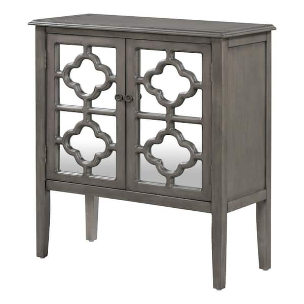 VERYKE Gray Wood Storage Cabinet with Mirrored Doors and Adjustable Shelves