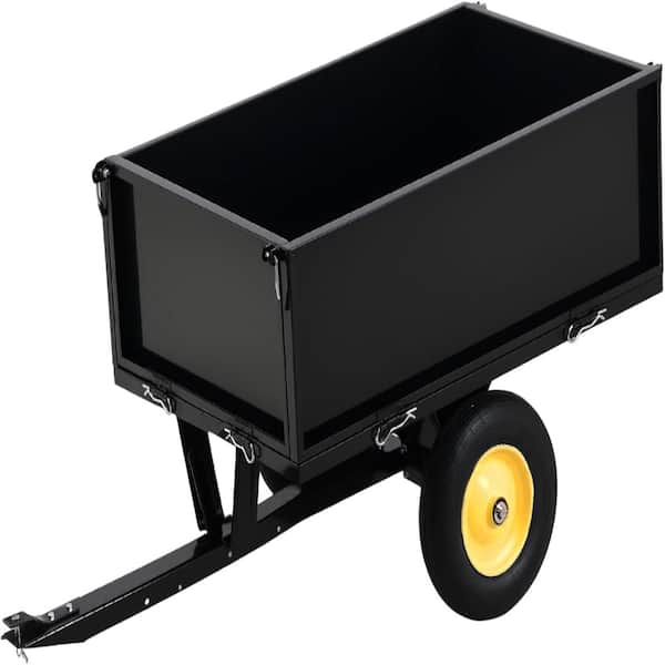 500 LBS ATV Trailer Dump Garden Cart, 11.4 Cubic Feet Heavy-Duty Steel Tow Behind Dump Cart with Removable Sides