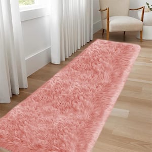 Faux Sheepskin Fur Furry Pink 2 ft. x 8 ft. Shaggy Fluffy Area Rug Runner Rug