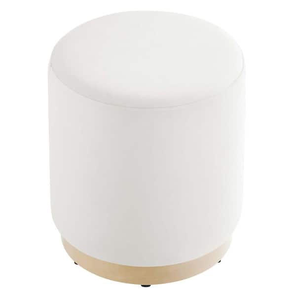 MODWAY Tilden 16 in. Alabaster Natural Performance Velvet Upholstered Round Ottoman