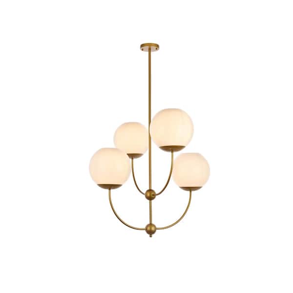 Unbranded Home Living 40-Watt 4-Light Brass Pendant Light with Glass Shade, No Bulbs Included
