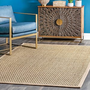 Hesse Checker Weave Seagrass Natural 2 ft. 6 in. x 4 ft. Indoor/Outdoor Patio Area Rug