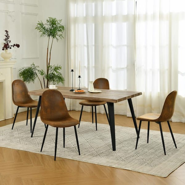 Homy Casa LANCEL 63 in. Walnut Wood Live Edge Dining Table with Matte Black Metal Legs, Farmhouse Style, Seats 6