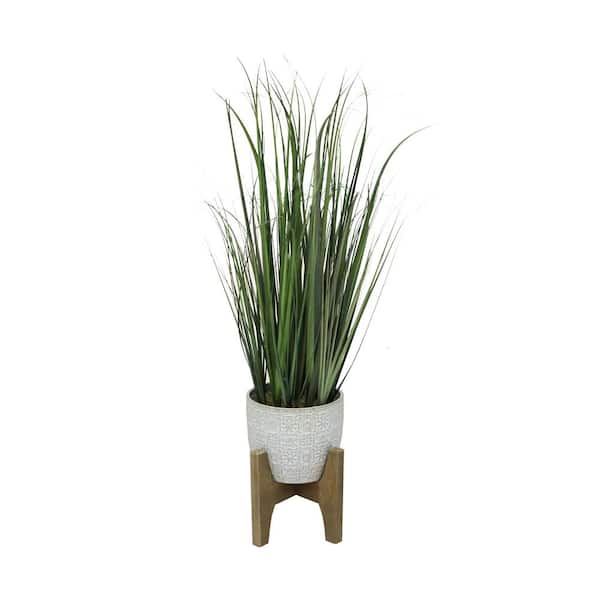 Flora Bunda 31 in. Artificial Onion Grass in 6.6 in. Cathdral Ceramic Pot on Stand