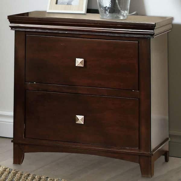 Benjara Pebble Transitional 2-Drawer Espresso Finish Wooden Nightstand 15.75 in. L x 23.63 in. W x 24 in. H