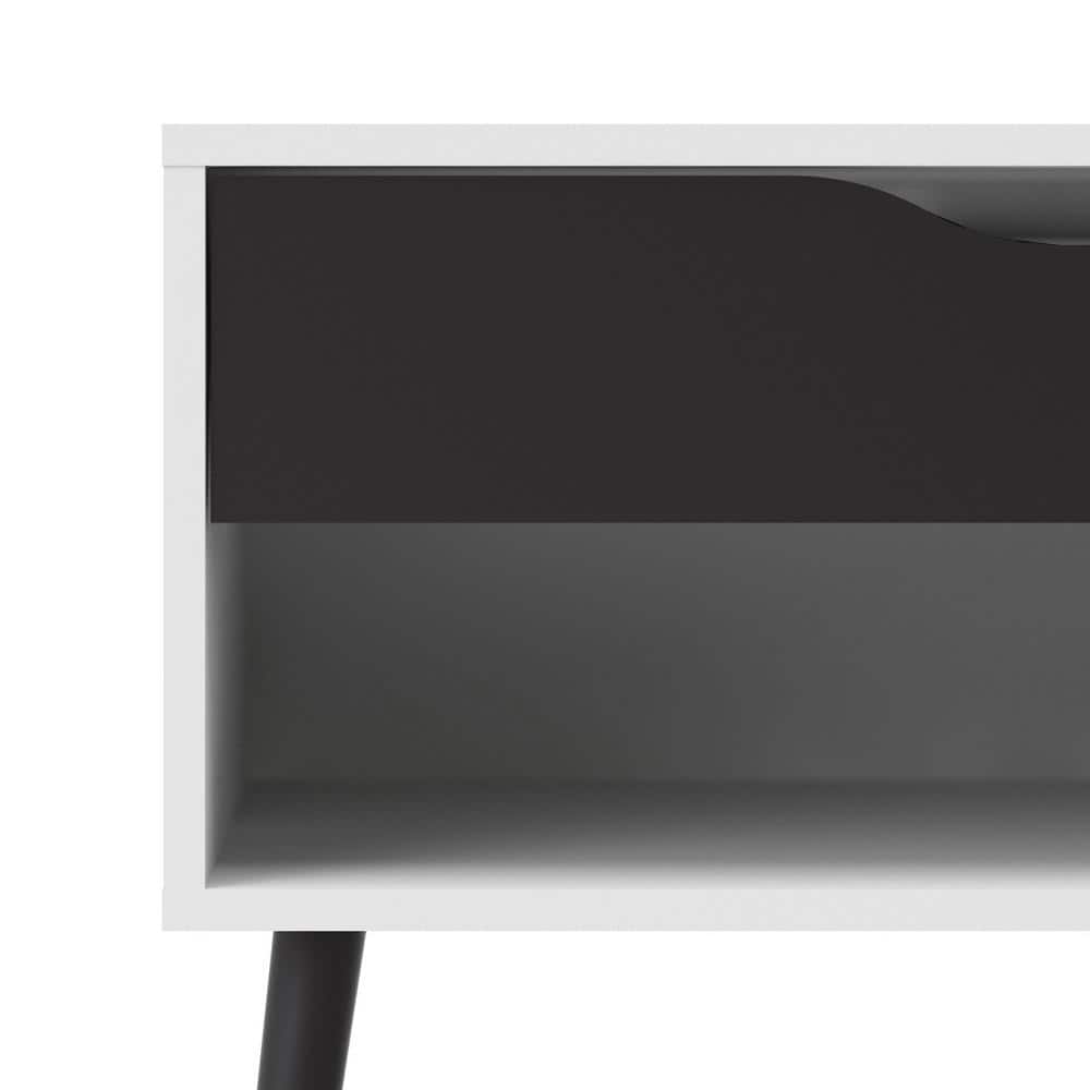 Diana Scandinavian Two-Tone White & Black Matte Nightstand with Drawer