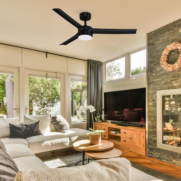 52 in. Smart Indoor/Outdoor Black Standard Angled Mount Ceiling Fans w/ LED Lights and Remote,Control by WIFI Alexa App