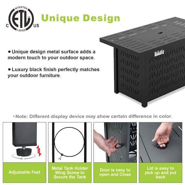 eVita - 43 in. 50000BTU Propane Fire Pit Table Modern Outdoor Gas Fire Table with Fire Rocks