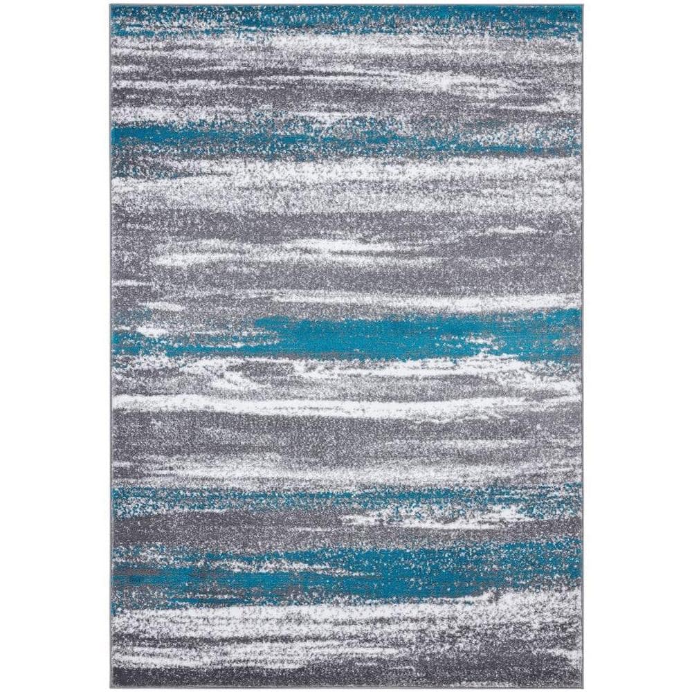 Dark Blue 5 ft. x 7 ft. Modern Abstract Polypropylene Indoor/Outdoor Area R