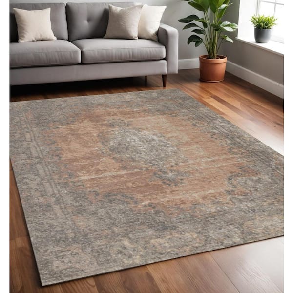 5 ft.  x 8 ft.  Gray And Pink Medallion Area Rug