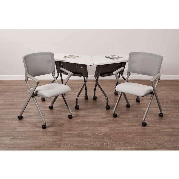 Work Smart Grey Mesh Folding Chair (Set of 2)