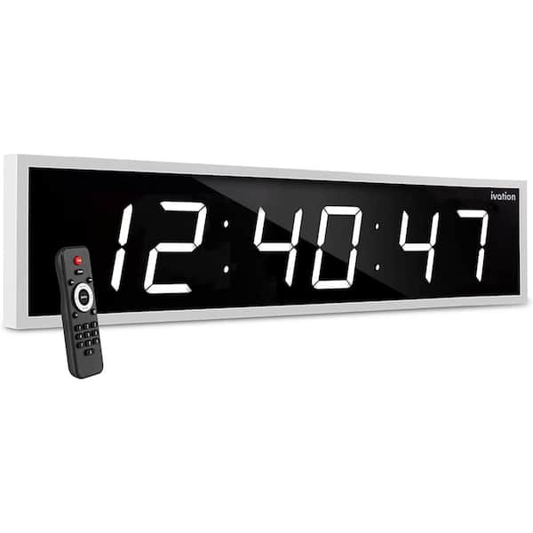 Ivation 72 in. White Large Digital Wall Clock, LED Wall Clock with Remote