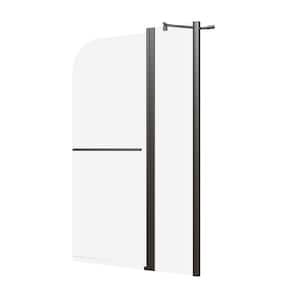 36 in. W x 58 in. H Fixed Frameless Foldable Tub Door in Black with Clear Glass and Towel Bar