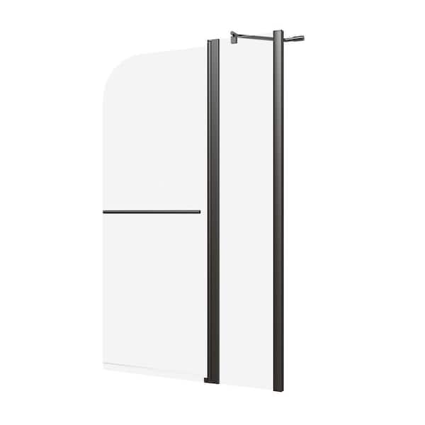Sarlai 36 in. W x 58 in. H Fixed Frameless Foldable Tub Door in Black with Clear Glass and Towel Bar