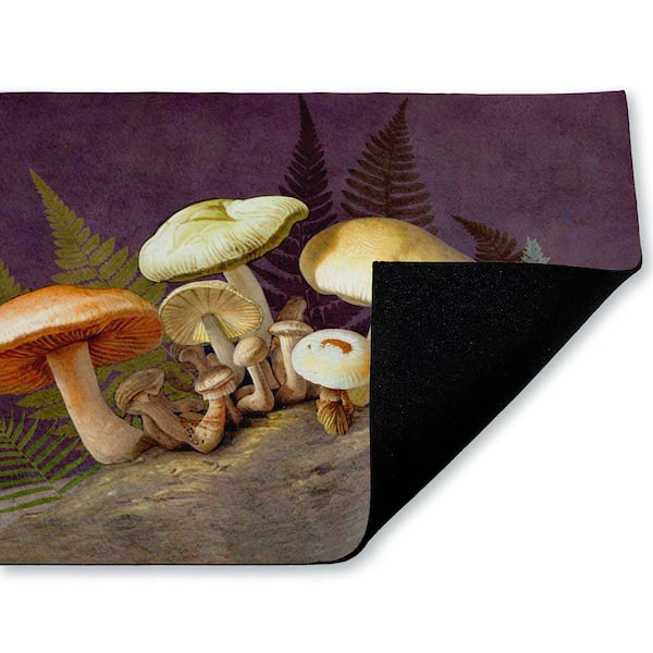 Mushrooms and Ferns on Purple Purple 18 in. x 30 in. Polyester Non-Slip Outdoor Door Mat