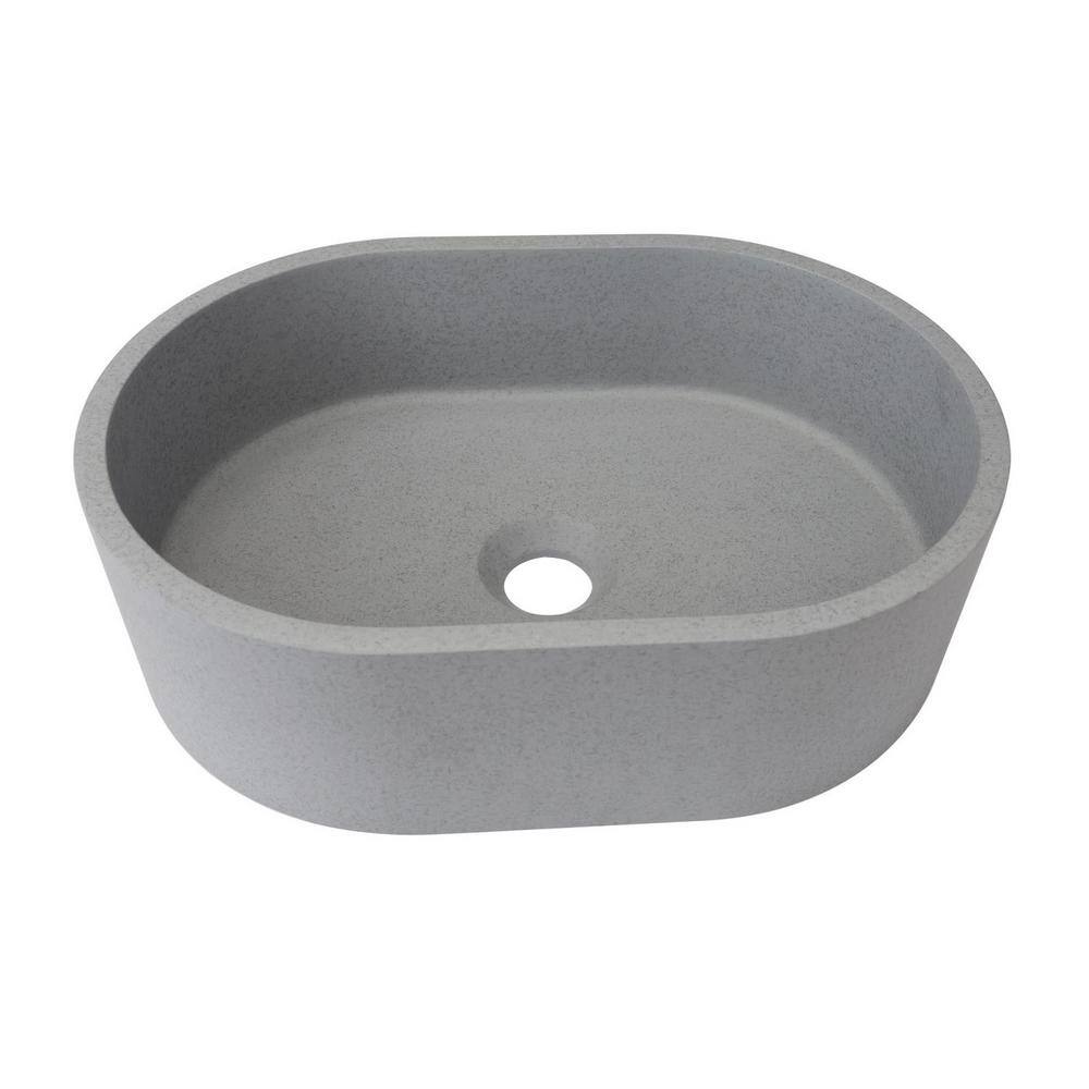 JASIWAY Gray Concrete Double Oval Vessel Sink Counter Mounted Type