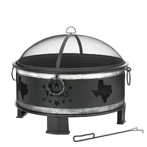 Montrose Diameter 30 in x H23.8in. Round Steel Wood Burning Fire Pit with Texas Decoration