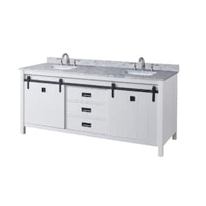 Da Vinci 71 in. W x 25 in. D x 32 in. H Bath Vanity in White with White Carrara Marble Top with white basins