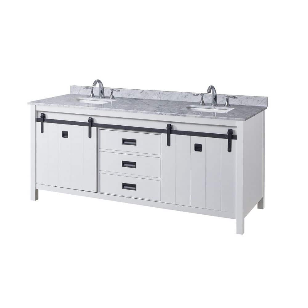 Da Vinci 72 in. W x 25 in. D x 32 in. H Vanity in White with White Carrara Marble Top with white basins -  Direct vanity sink, 72D3-WWC