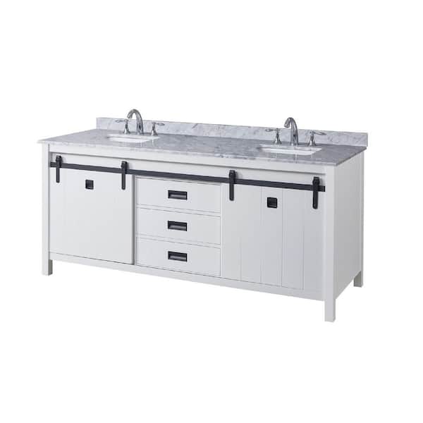 Direct vanity sink Da Vinci 72 in. W x 25 in. D x 32 in. H Vanity in White with White Carrara Marble Top with white basins