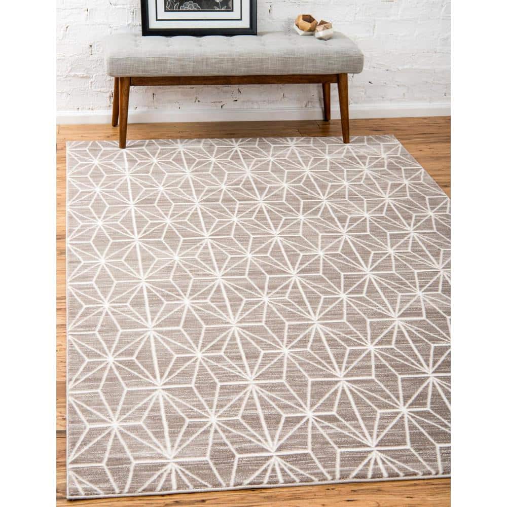 Brown Geometric Stain-Resistant Rectangular Area Rug