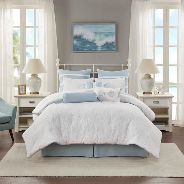 Crystal Beach 4-Piece White Cotton King Comforter Set
