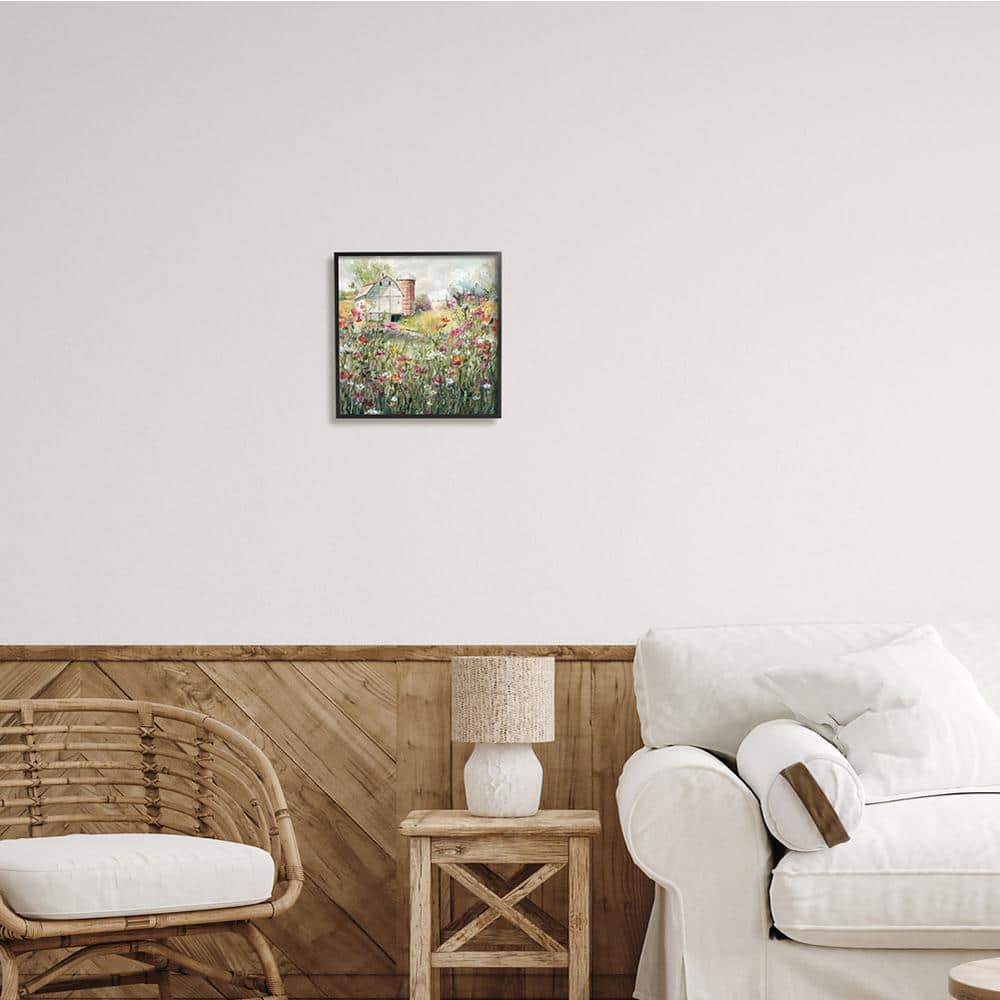 Vibrant Nature Scene with Barn Black Framed Canvas Print