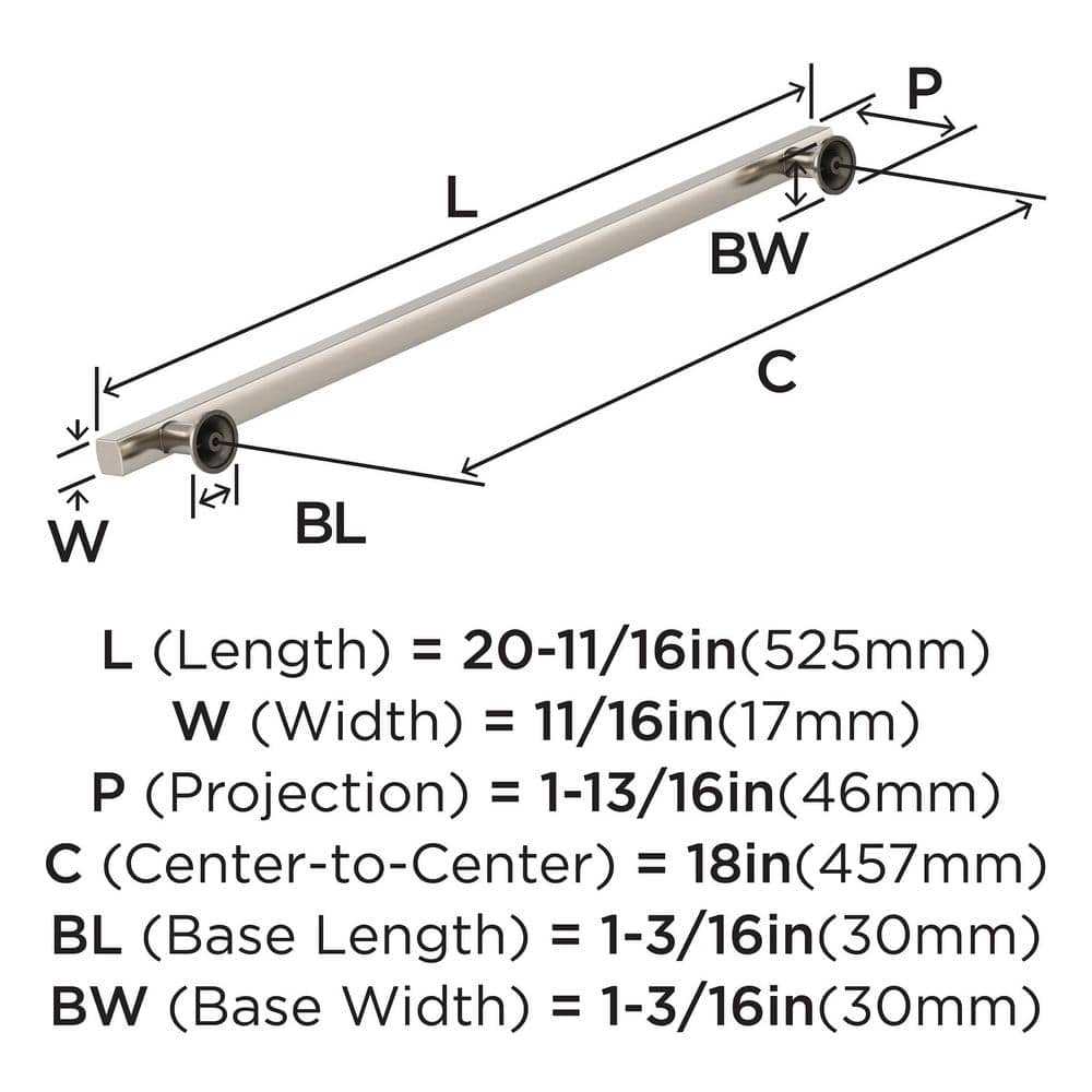 Satin Nickel 18-Inch Modern Appliance Pull with Mounting Hardware