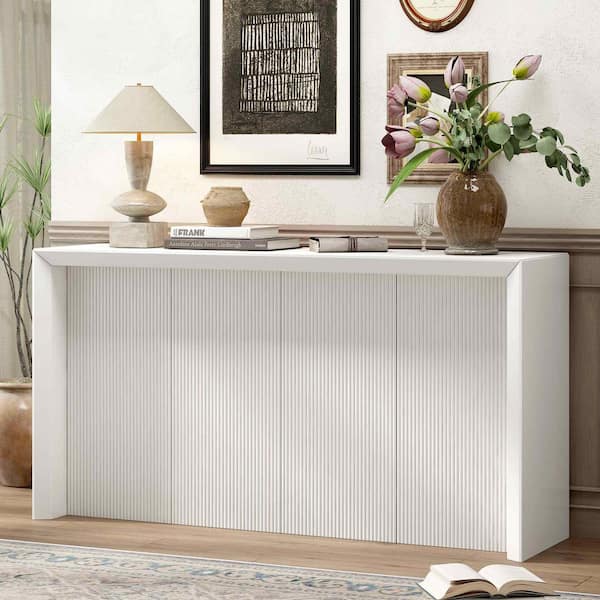 Polibi 59.7 in. Beige Rectangle Wood Console Table Entryway Table