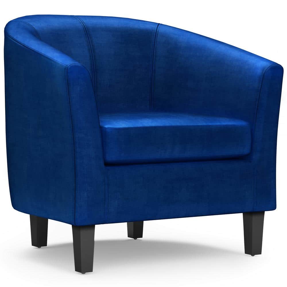 Austin Blue Velvet Barrel Accent Chair with Wood Legs