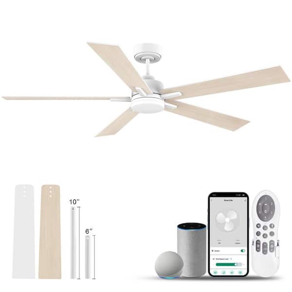 60 in. Smart Outdoor Indoor White Ceiling Fan with Lights Remote,Voice Control via Alexa Google WIFI App,Quiet DC Motor