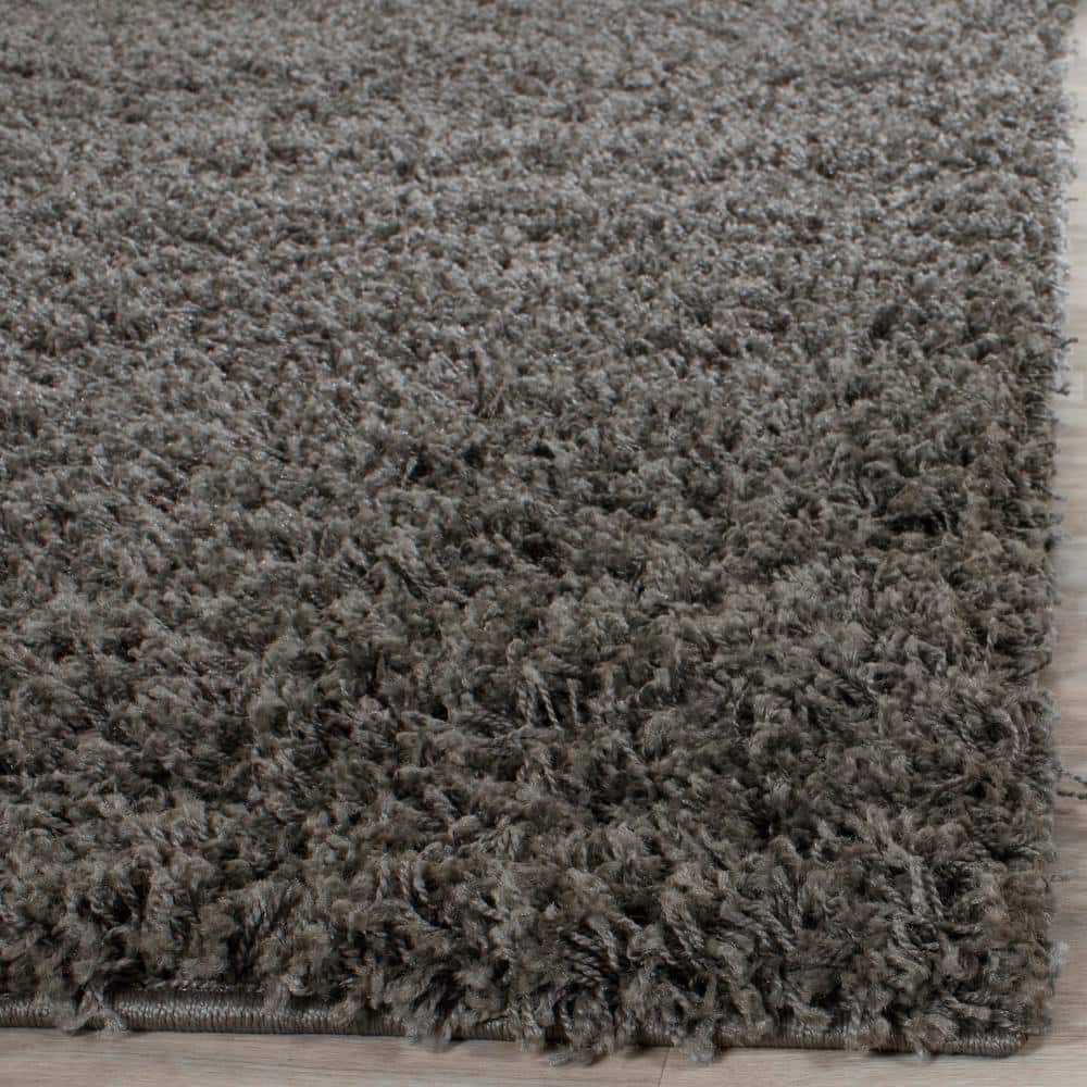 Athens Luxe Shag 9' x 12' Hand-Knotted Synthetic Area Rug in Dark Grey