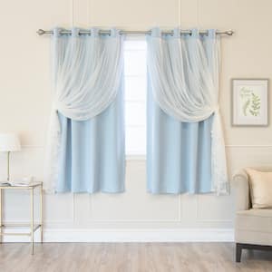Sky Blue Tulle Lace Solid 52 in. W x 63 in. L Grommet Blackout Curtain (Set of 2)
