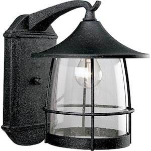 Prairie Collection 1-Light Gilded Iron Clear Seeded Glass Craftsman Outdoor Large Wall Lantern Light
