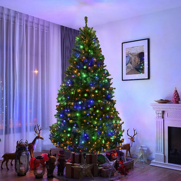 7 ft. Pre-Lit LED Full Artificial Christmas Tree with 500 Multi-Color Lights and Metal Stand