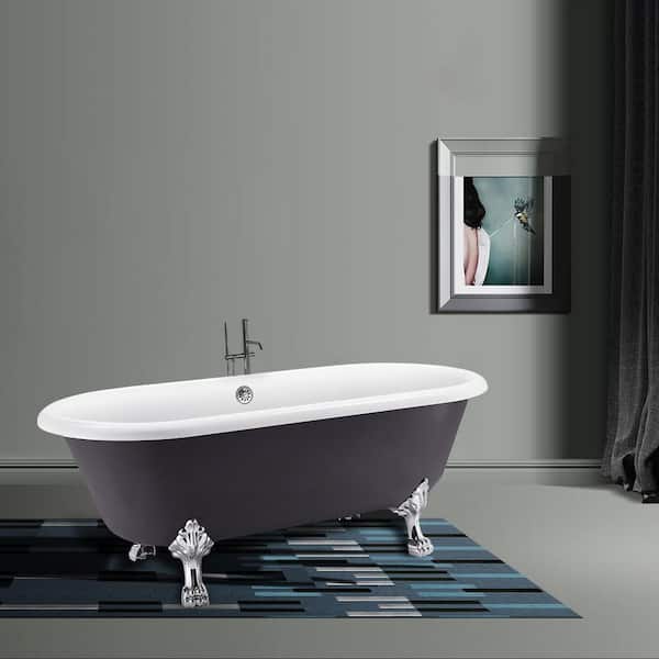 UPIKER Luxurious 67 in. Acrylic Clawfoot Bathtub Non-Whirlpool Soaking Bathtub in Gray