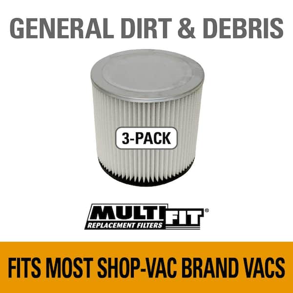 General Dirt and Debris Wet Dry Vac Replacement Cartridge Filter for Most Shop-Vac Branded Shop Vacuums (3-Pack) VF2007A