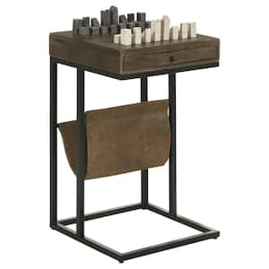 Chessie 16 in. Tobacco and Black 1-drawer Square End Table With Leatherette Sling