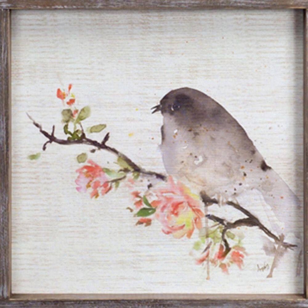 Rustic Brown Wood Framed Watercolor Bird Plaques Set