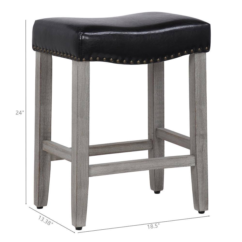 Antique Gray-Black Leather Saddle Seat 24" Bar Stool