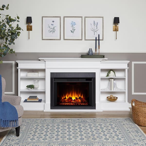 Ashton Grand 92 in. Freestanding Electric Fireplace TV Stand in White