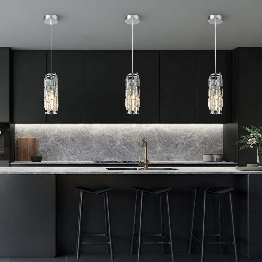 Home Lighting 60W 1-Light Chrome Modern Crystal Pendant Light Adjustable for Kitchen Island, 3Pack price history on PriceWatchPro