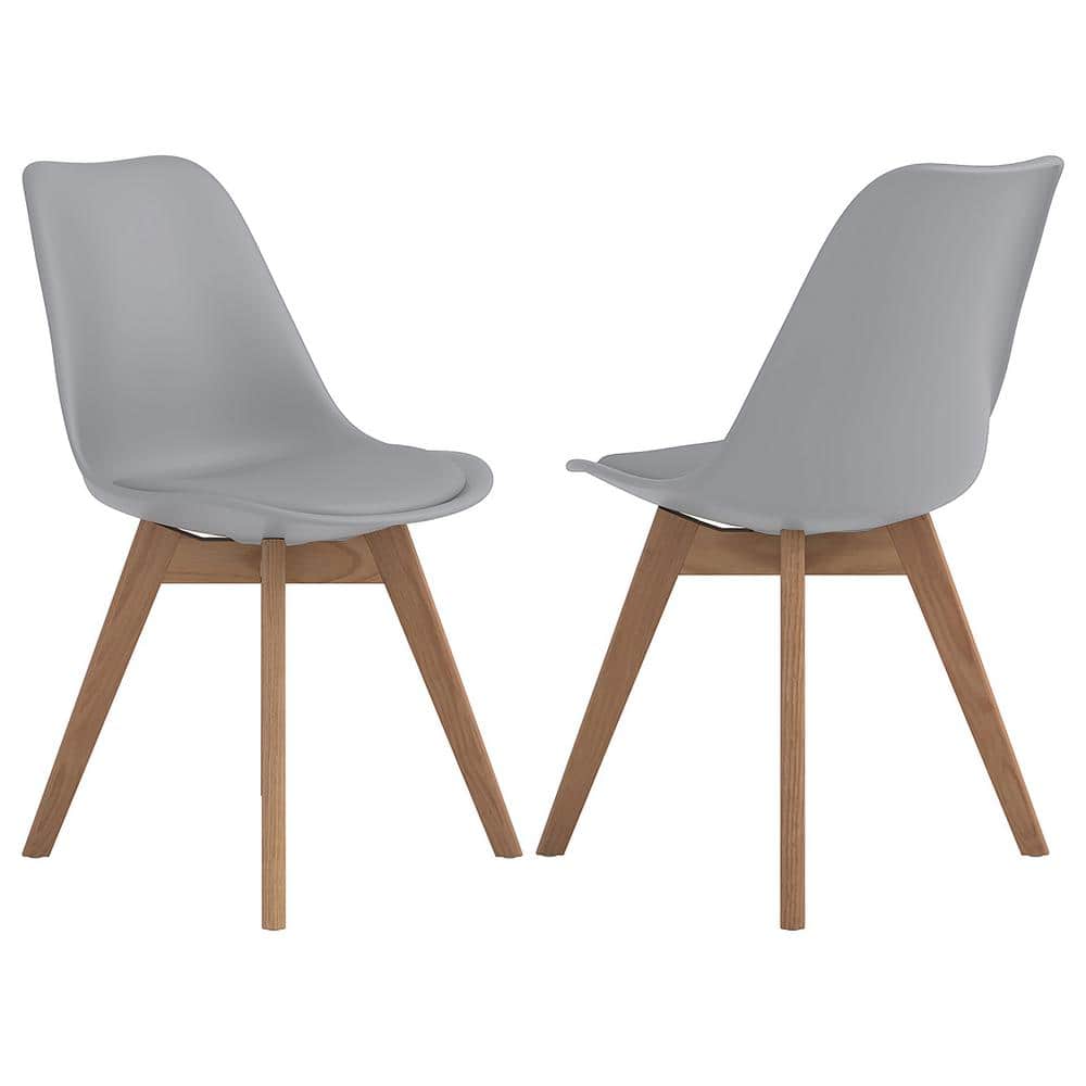 Transitional Gray Faux Leather Upholstered Side Chair with Oak Legs