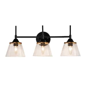 Oliver 22 in. 3-Light Black Modern Industrial Bathroom Vanity Light with Clear Glass Shades