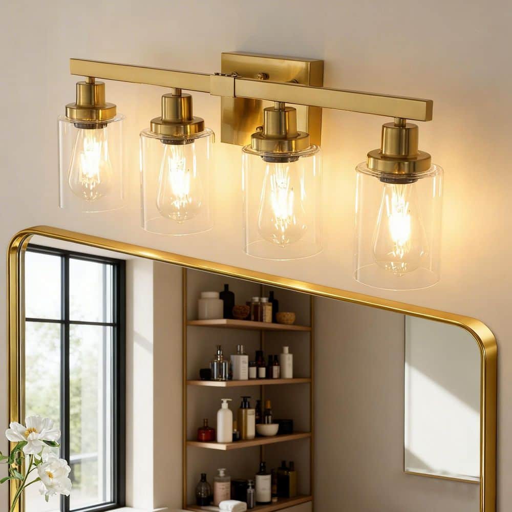 Shinevoy 24 in. 4 Light Gold Vanity Light, Modern Bathroom Wall Sconce ...