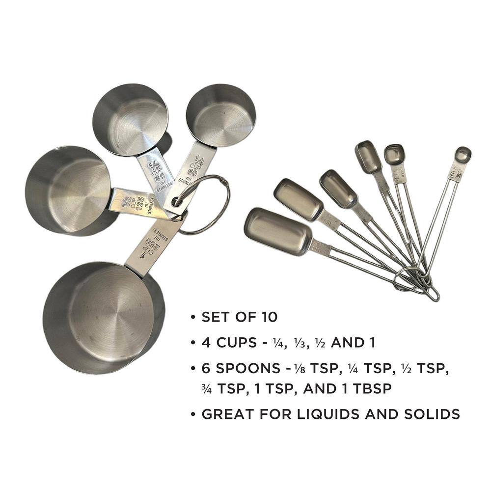 Stainless Steel Measuring Cup and Spoon Set, 10-Piece