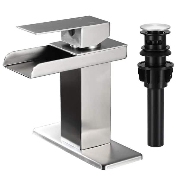 Waterfall Single Hole Single-Handle Low-Arc Bathroom Faucet in Brushed Nickel