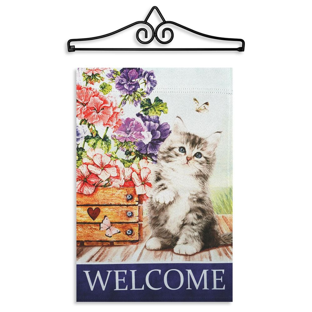 1 ft. x 1.5 ft. Polyester Welcome Kitten Flowers 2-Sided Garden Flag with 1.2 ft. Black Iron Hanger price history on PriceWatchPro